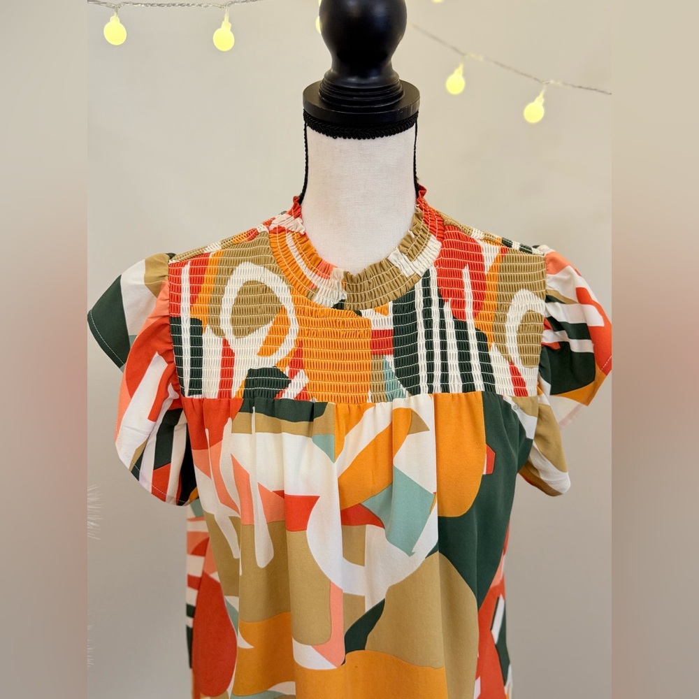 πΎ THML Multicolor Ruffle Sleeve Abstract Print Topβ - Picture 2 of 3